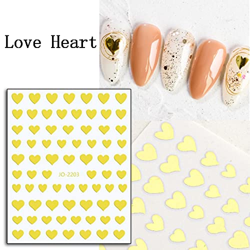 7 Sheets Gold Nail Art Stickers, Butterfly Heart Letters Numbers Stars Eyes Nail Self-Adhesive Sticker Design, 3D Gold Geometry Nail Transfer Decals for Women Girls Manicure Charms Decorations