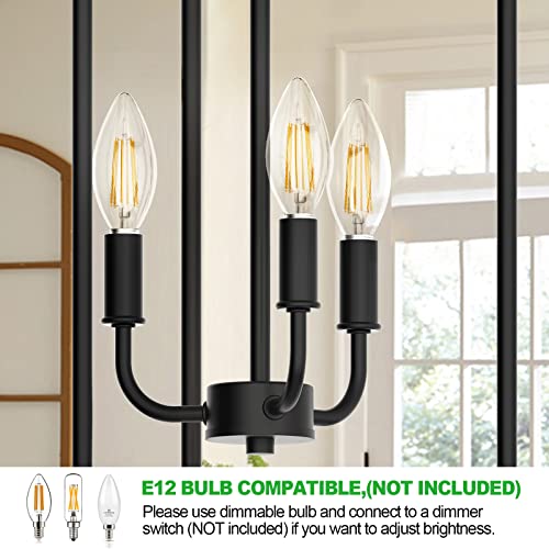 PARTPHONER Chandelier Pendant Light Fixture, 3 Light Farmhouse Black Chandelier Pendant Lighting，Open Frame Hanging Light Fixture for Dining Room Foyer Entrance Kitchen Island