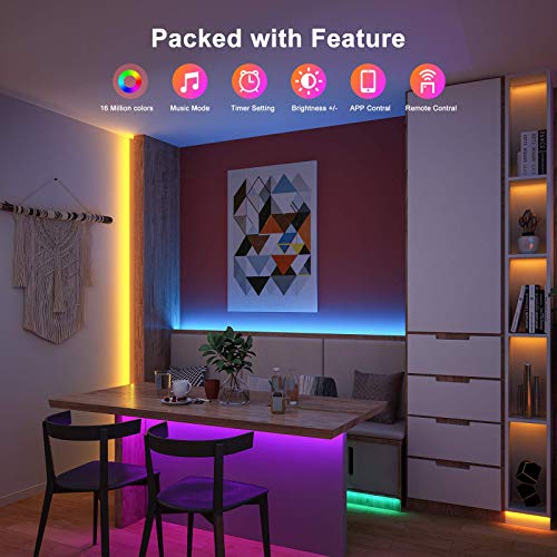 Bonve Pet 130ft Led Lights for Bedroom,Music Sync Color Changing LED Lights with Remote and App Control 5050 RGB LED Strip Lights, LED Lights for Room Home Party Christmas Decoration(2 Rolls of 65ft)