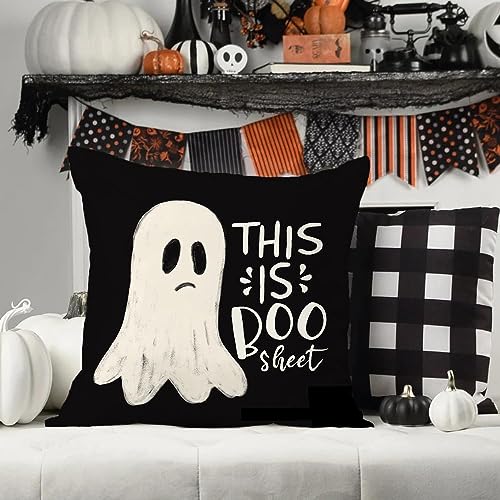 AACORS Halloween Pillow Cover 18X18 Inch Ghost Funny Halloween Saying Decoration Holiday Farmhouse Pillow Case Decor for Home Sofa Couch