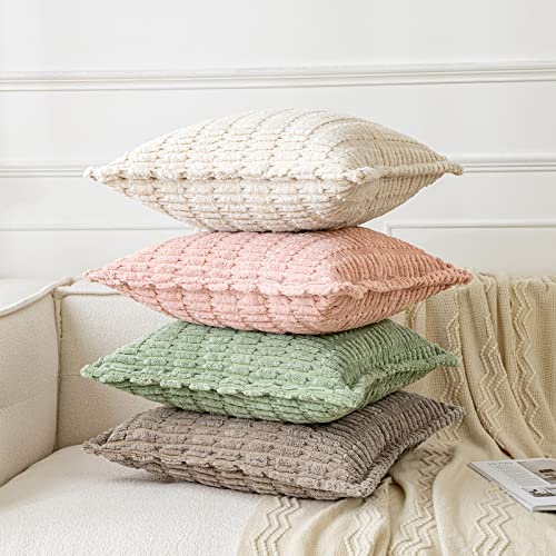 MIULEE Cream White Corduroy Decorative Throw Pillow Covers Pack of 2 Soft Striped Pillows Pillowcases with Broad Edge Modern Boho Home Decor for Couch Sofa Bed 18x18 Inch