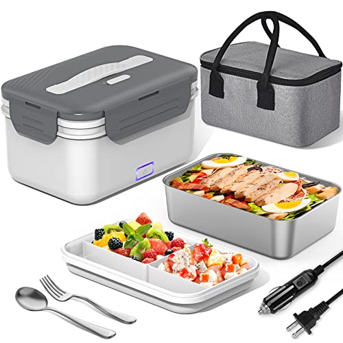 Herrfilk Electric Lunch Box Food Heater Portable Faster Food Warmer with 1.8L Removable Stainless Steel Container for Car Truck Home Work Adults, 220V/110V/24V/12V [2023 Upgraded]