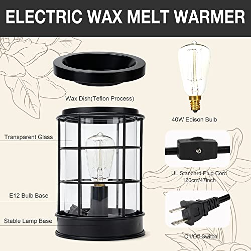 YSONG Electric Wax Melt Warmer,Scentsy Wax Warmer,Wax Warmer for Scented Wax Melts, Metal Wax Burner Fragrance Warmer and Vintage Light Bulbs,Fragrance Wax Lamp for Wedding and Home Decor Gifts