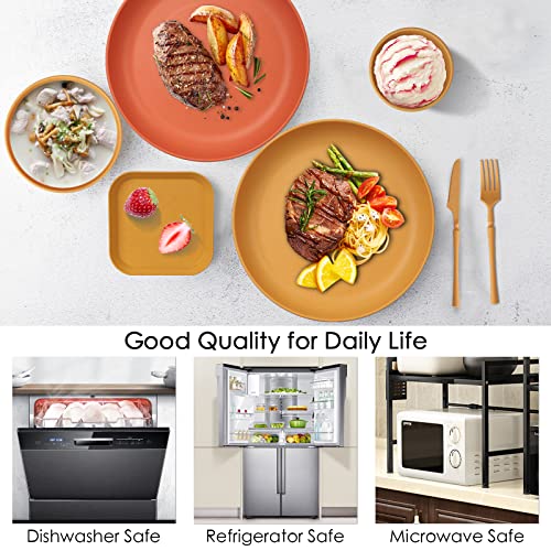 48 Pcs Dinnerware Sets, Unbreakable Plates and Bowls Sets, Reusable Dinnerware Sets for 4 People, Travel Camping Picnic Home Party Cutlery Set, Dishwasher Microwave Safe Dishes