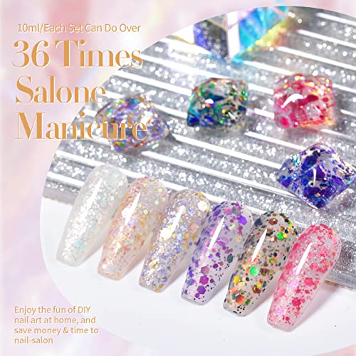 Born Pretty Glitter Sequins Gel Nail Polish Sparkly Shiny Pink Yellow Blue Green Gel Nail Polish Kit Soak Off UV Nail Gel Gift Box Nail Art Manicure Varnish Kit 10ML 6PCS