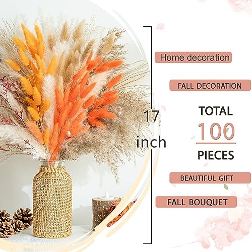 100PCS Fall Decor Natural Pampas Grass Bouquet Decorations Home Decor Long-Lasting Dried Flowers Bouquet for Boho Home Decor