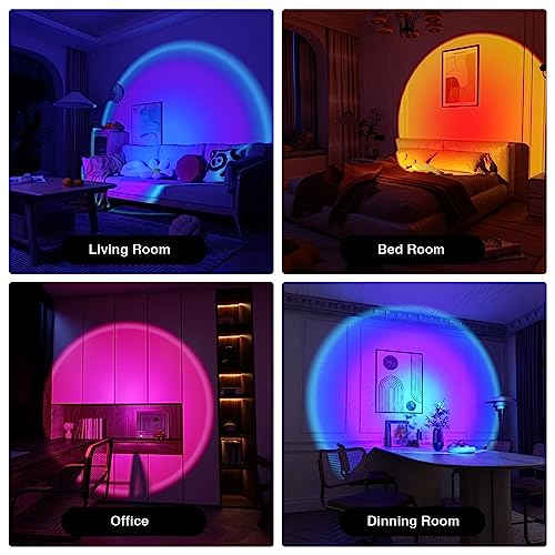 Sunset Lamp Projection Led Lights with Remote & APP, 16 Colors Night Light 360° Rotation Rainbow Lights 4 Modes Setting for Photography/Selfie/ Party/Home/Living Room/Bedroom Decor, Gifts for Women.