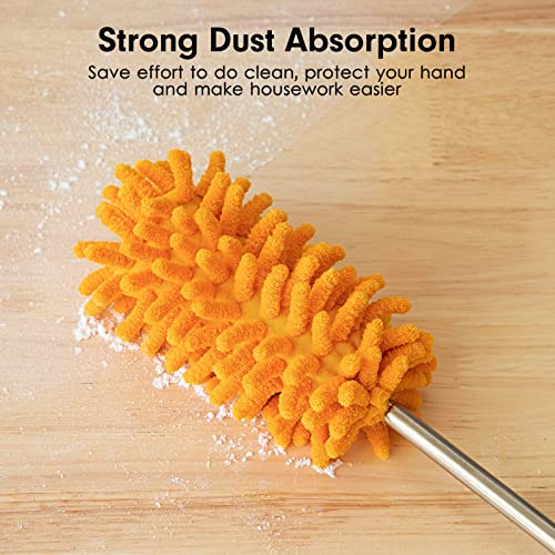 Microfiber Duster for Cleaning, Tukuos Hand Washable Dusters with 2pcs Replaceable Microfiber Head, Extendable Pole, Detachable Cleaning Supplies for Office, Car, Window, Furniture, Ceiling Fan