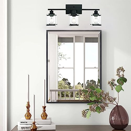 TULUCE 3-Light Bathroom Wall Light Fixtures,Black Bathroom Vanity Light with Clear Glass Shade Modern Wall Sconce for Bathroom Hallway Living Room