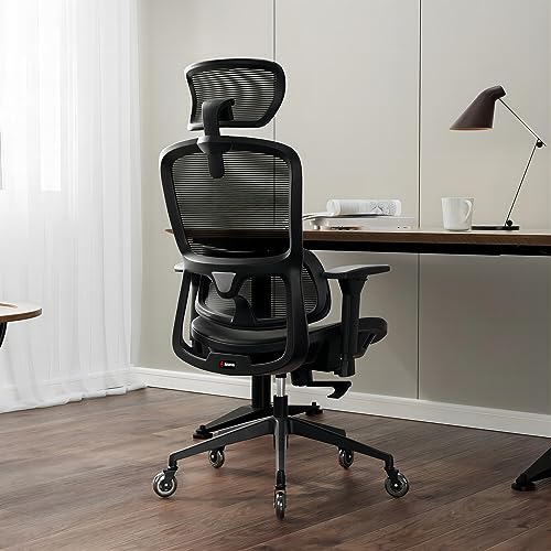 resiova Office Chair Ergonomic Computer Chair,High Back Mesh Chairs,Computer Chair with Lumbar Support and Retractable Armrests,Swivel Mesh Office Chair for Home Office and Study,Black
