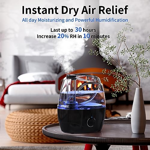 Humidifiers for Bedroom Large Room Home, 2.2L Cool Mist Humidifier for Baby Kids, 30 Hours with Whisper-Quiet Operation, Adjustable 360° Rotation Nozzle, Night Light Function, BPA Free(black)