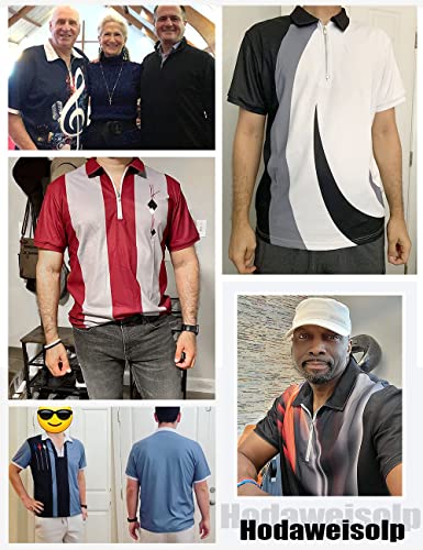 Hodaweisolp Men's Short Sleeve Zipper Casual Slim Fit Printed Golf Polo Shirt Tops Poker-M