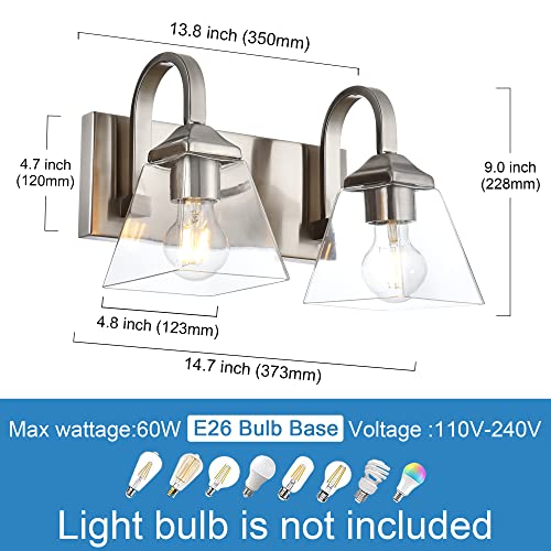 TULUCE 2 Light Bathroom Vanity Lights,Brushed Nickel Sconce Wall Lighting Modern Wall Sconce Wall Mount Lamp with Clear Glass Shade for Mirror Bedroom Powder Room Hallway