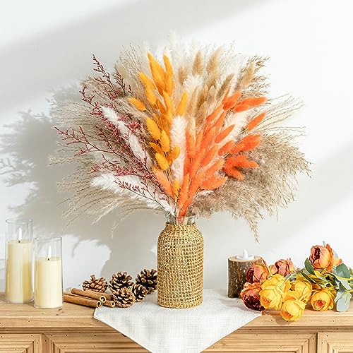 100PCS Fall Decor Natural Pampas Grass Bouquet Decorations Home Decor Long-Lasting Dried Flowers Bouquet for Boho Home Decor