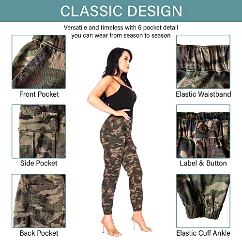 Double Denim January 5th Women's High Waist Cargo Jogger Pants Casual Elastic Waistband Tapered Sweatpants with 6 Pockets SCP-2049 Camo XS