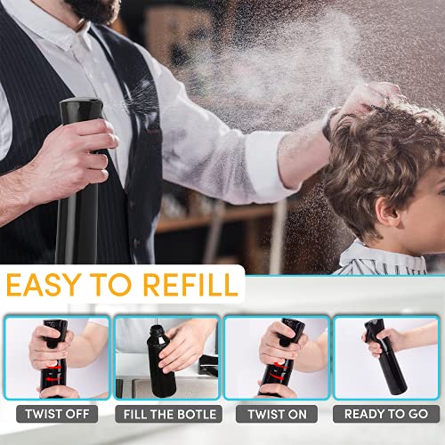Hula Home Continuous Spray Bottle for Hair (10.1oz/300ml) - 2 Seconds of Mist - Empty Ultra Fine Plastic Water Sprayer, For Hairstyling, Cleaning, Salons, Plants, Essential Oil Scents & More - Black