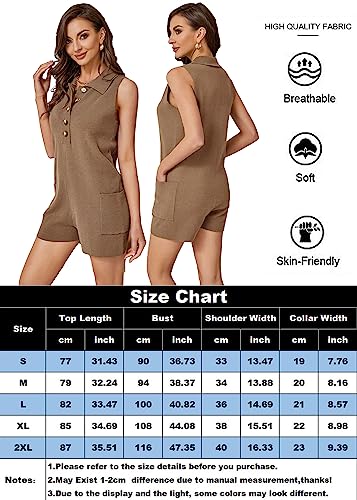 Tymidy Womens Knit Rompers Sexy V Neck Button Down sweater romper Sleeveless Shorts Jumpsuits Maternity Outfits with Pockets