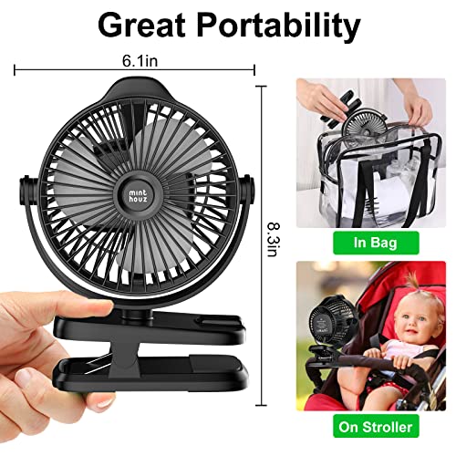 Minthouz Clip on Fan, 8000mAh USB-C Rechargeable Battery Operated Fan, 5 Speeds Portable Small Fan, Low Noise Desk Fan with Clip Ideal for Outdoor Camping/Stroller/Home/Office