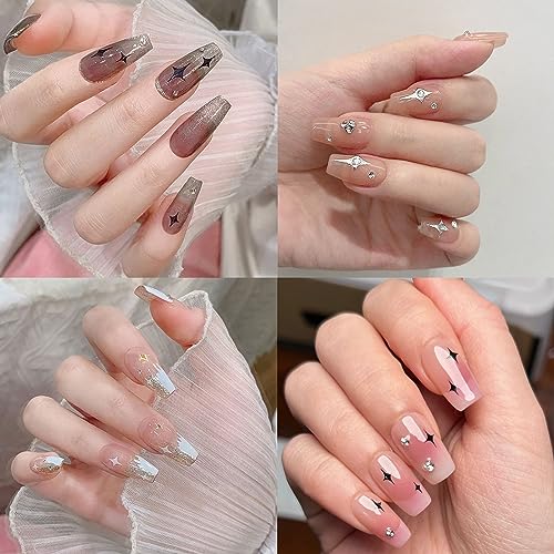 Eseres 12 Sheets Star Nail Art Stickers Decals Metallic Self-Adhesive Shinning Stars Designs for Nail Art Holographic Nail Supplies Decoration for Women Girls