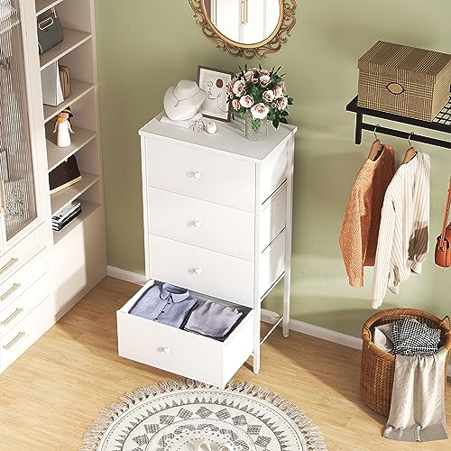 BOLUO White Dresser for Bedroom 4 Drawer Dressers & Chests of Drawers Fabric Small Dresser Organizer for Closet Adult Modern