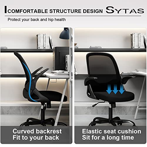 Sytas Office Chair Ergonomic Desk Chair Rolling Swivel Mesh Computer Task Chair with Flip-up Arms and Adjustable Height，for Adults and Kids，Black