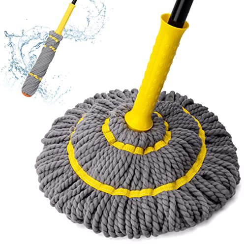 Self Wringing Twist Mop, Wet Mop for Floor Cleaning with 57 " Long Handle, Heavy Duty Floor Mop for Hardwood Vinyl Tile Marble Laminate Home Office Kitchen, Gray