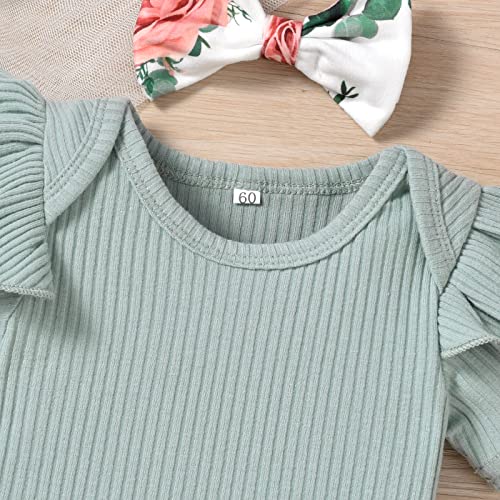 Aalizzwell 12-18 Months Baby Girls Clothes Ribbed Short Sleeve Bloomer Shorts Floral Summer Outfit Green