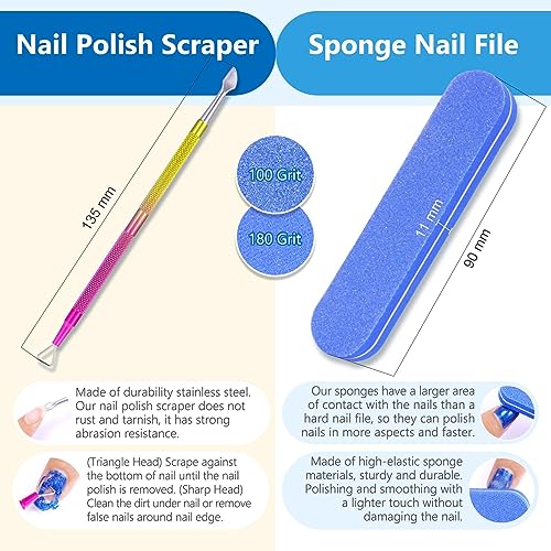 Gel Nail Polish Remover, Peel off in 3-5 Min, Quick & Easy Removes Gel Nail, Acrylic & Shellac Nails with Nail File + Nail Polish Scraper, Do Not Hurt Your Nails