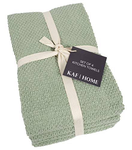 KAF Home Set of 4 Deluxe Popcorn Terry Kitchen Towels | 18 x 28 Inches | 100% Cotton Kitchen Dish Towels (French Green)