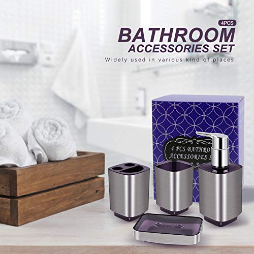 Boperzi Bathroom Accessories Set 4 Pieces, Toothbrush Holder and Restroom Soap Dispenser Set Toothbrush Cup Soap Dish, Bath Ensemble Sets Anti-Rust for Bathroom Vanity Countertop