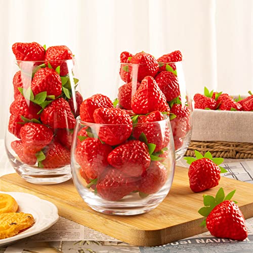 CLESDF Artificial Red Strawberries, 40Pcs Fake Lifelike Fruit Plastic Strawberries for Home Kitchen Party Decor Photography Prop