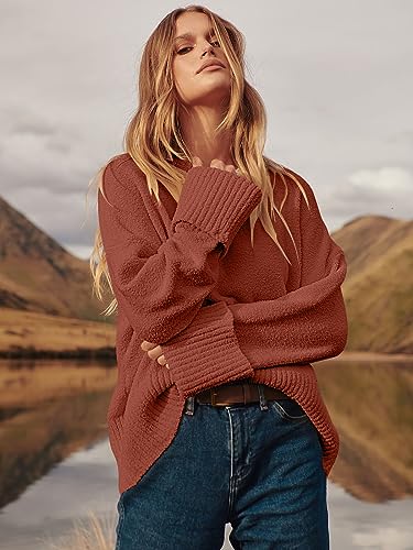 ANRABESS Sweaters for Women Oversized Crewneck Long Sleeve Knit Pullover Casual Chunky Cashmere Warm Fuzzy Tops 2023 Fall Outfits Fashion Clothes 626xiuhong-L Rust