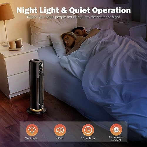 Grelife 24" Space Heater, 75° Oscillating Electric Heater with Night Light, Remote, Overheat & Tip-over Protection, ECO Mode, 12H Timer, Thermostat, 1500W Portable Heater for Indoor Use, Office, Home