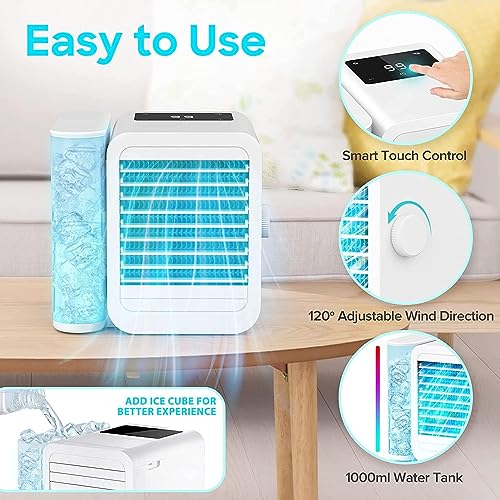 Portable Air Conditioners Fan: 1000ml Evaporative Mini Air Cooler with 3 Speeds, 7 LED Light, Personal Air Cooler Desktop Cooling Fan, Air Conditioner Portable AC Unit for Home Room Office Desk