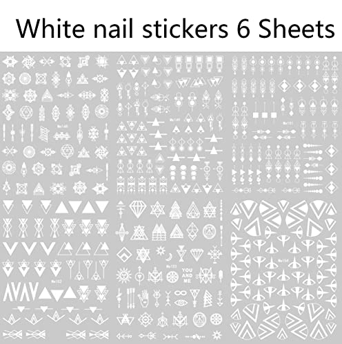 12 Sheets Geometric Nail Art Stickers Decals Self-Adhesive Pegatinas Uñas Black White Mysterious Triangle Nail Supplies Nail Art Design Decoration Accessories