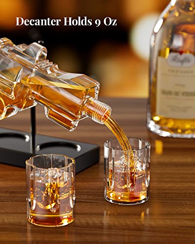 Gifts for Men Dad, Kollea 9 Oz Whiskey Decanter Set with 2 Oz Glasses, Unique Dad Birthday Gift Ideas from Daughter Son, Funny Military Retirement Present, Cool Liquor Dispenser for Home Bar