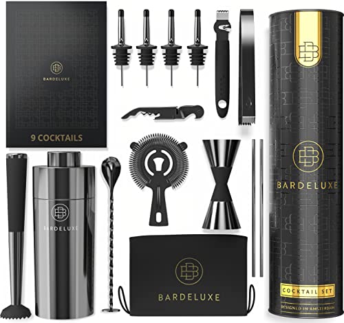 BarDeluxe® Mixology Bartender Kit, Cocktail Set, Cocktail Mixer Set | Bartending Kit, Drink Shakers Cocktail Set | Mixology Kit, Cocktail Shaker Kit | Bar Kits for Bartender Home, Bar Kit (Black)