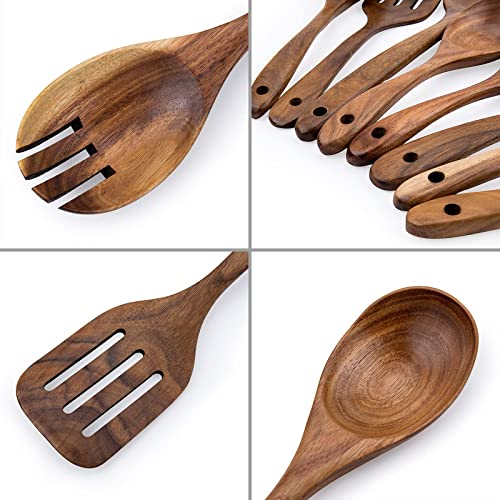 WOODME Kitchen Utensils Set 8 Piece Teak Wooden Cooking Utensil Set Non-Stick Pan Wood Spoons and Spatula Cookware for Home Everyday Use &Kitchen Tools