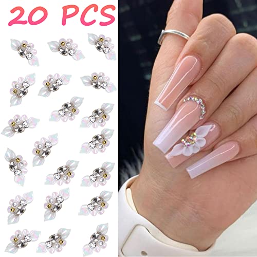 YOSOMMK 20PCS 3D Flower Nail Charms for Nail Gems and Rhinestones for Nail Pearls Crystals Design Decorations Nail Jewels Accessories DIY Acrylic Nail Supplie