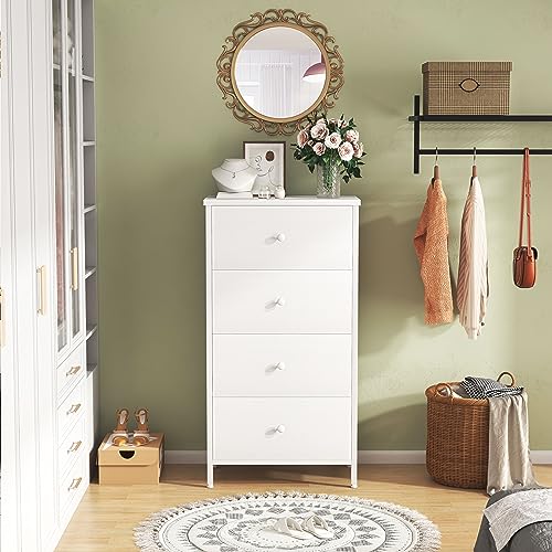 BOLUO White Dresser for Bedroom 4 Drawer Dressers & Chests of Drawers Fabric Small Dresser Organizer for Closet Adult Modern