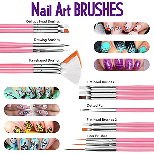 Nail Art Brushes Set, FANDAMEI Nail Design Kit, Nail Art Dotting Pens, Nail Stickers, Butterfly Nail Art Sequins, Nail Foils, Nail Art Flakes Iridescent, Rhinestones For Nails