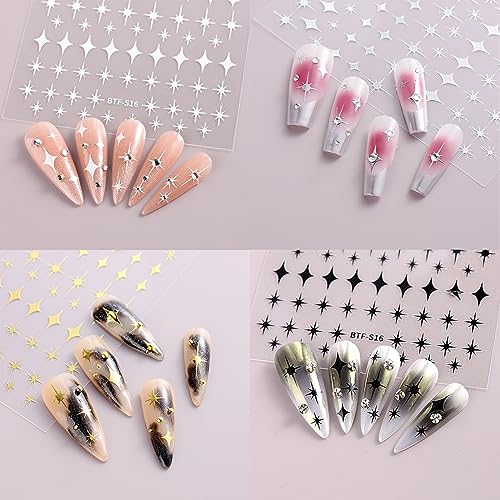 Eseres 12 Sheets Star Nail Art Stickers Decals Metallic Self-Adhesive Shinning Stars Designs for Nail Art Holographic Nail Supplies Decoration for Women Girls