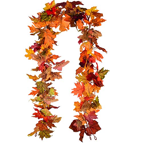 Lvydec 2 Pack Fall Maple Garland - 5.9ft/Piece Artificial Fall Foliage Garland Colorful Autumn Decor for Home Wedding Party (Mixed Color)