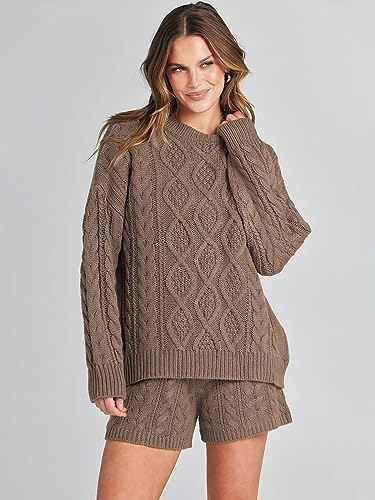 ANRABESS Womens Sweater Sets Fall Oversized Cable Knit Long Sleeve Two Piece Loungewear Matching Set 2023 Casual Loose Baggy Comfy Warm Pullover Sweat Sets 1131qianka-S