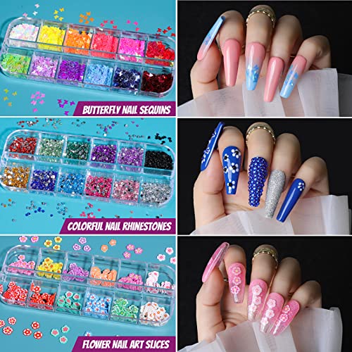 Acrylic Fake Nails Kit, Teenitor Press On Nail Supplies with Clear Coffin Nail Tips Nail Stand Nail Art Brushes Dotting Pen Glitter Sequins Stickers Rhinestones Nail Decorations Nail Starter Kit