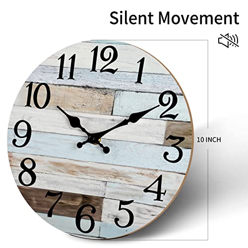 KECYET Wall Clock - 10 Inch Silent Non-Ticking Wooden Clocks Battery Operated - Country Retro Rustic Style Decorative for Living Room, Kitchen, Home,Bathroom, Bedroom, Laundry Room