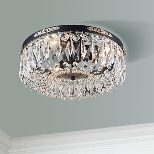 Bestier Modern French Empire Black Crystal Semi Flushmount Chandelier Lighting LED Ceiling Light Fixture Lamp for Dining Room Bathroom Bedroom Livingroom 4 E12 Bulbs Required D14 in X H8 in