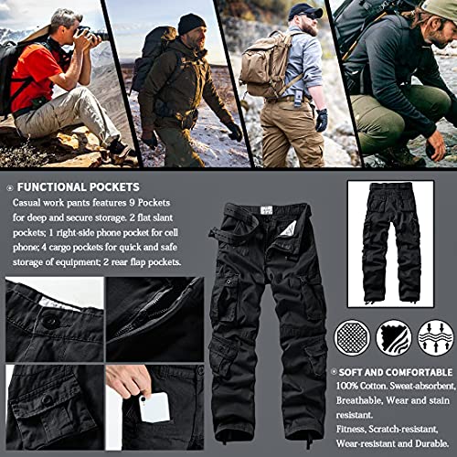 AKARMY Men's Casual Relaxed Fit Cargo Pants with Pockets, Outdoor Camo Cotton Work Pants for Men(No Belt) 3354 Black 34