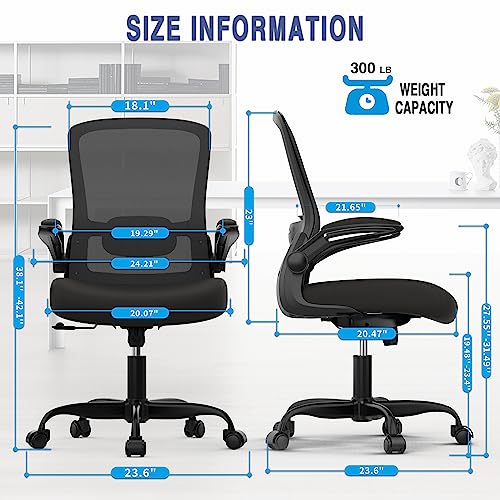 Office Chair, Ergonomic Desk Chair with Adjustable Lumbar Support, High Back Mesh Computer Chair with Flip-up Armrests-BIFMA Passed Task Chairs, Executive Chair for Home Office