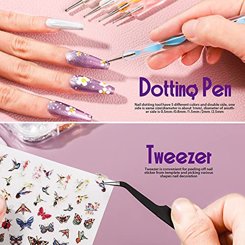 Nail Art Brushes Set, FANDAMEI Nail Design Kit, Nail Art Dotting Pens, Nail Stickers, Butterfly Nail Art Sequins, Nail Foils, Nail Art Flakes Iridescent, Rhinestones For Nails